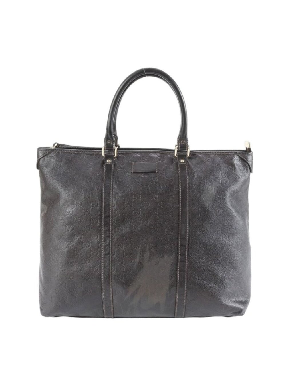 Gucci Guccissima Leather Boston Bag Business Travel Tote Carry Brown